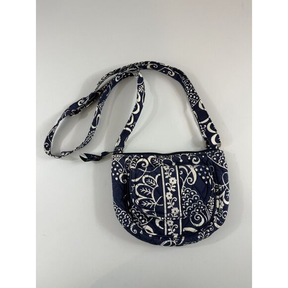 Vera Bradley Navy Blue Floral Print Small Crossbody Bag Purse Handbag - Picture 1 of 11